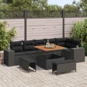 vidaXL Trädgårdsoffset med kudde 9 pcs Svart konstrotting