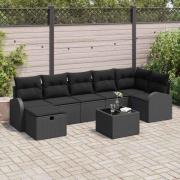 vidaXL Trädgårdsoffset med kudde med lagring 8 pcs Svart Poly rattan