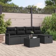 vidaXL Trädgårdsoffset med kudde med lagring 6 pcs Svart Poly rattan