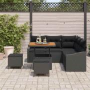 vidaXL Trädgårdsoffset med kudde med lagring 8 pcs Svart Poly rattan