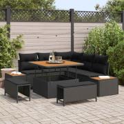 vidaXL Trädgårdsoffset med kudde med lagring 8 pcs Svart Poly rattan