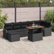 vidaXL Trädgårdsoffset med lagring 8 pcs Svart Poly rattan