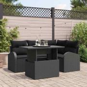 vidaXL Trädgårdsoffset med kudde med lagring 5 pcs Svart Poly rattan