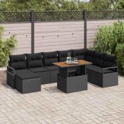 vidaXL Trädgårdsoffset med lagring 9 pcs Svart Poly rattan