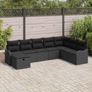 vidaXL Trädgårdsoffset med kudde med lagring 8 pcs Svart Poly rattan