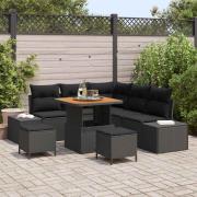 vidaXL Trädgårdsoffset med kudde med lagring 8 pcs Svart Poly rattan