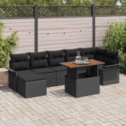 vidaXL Trädgårdsoffset med lagring 8 pcs Svart Poly rattan