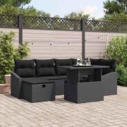 vidaXL Trädgårdsoffset med kudde med lagring 7 pcs Svart Poly rattan