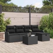 vidaXL Trädgårdsoffset med kudde med lagring 6 pcs Svart Poly rattan