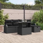 vidaXL Trädgårdsoffset med kudde med lagring 6 pcs Svart Poly rattan