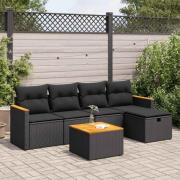 vidaXL Loungegrupp med dynor 6 delar svart konstrotting