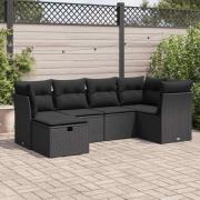 vidaXL Loungegrupp med dynor 6 delar svart konstrotting