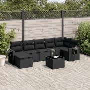 vidaXL Loungegrupp för trädgården med dynor 8 delar svart konstrotting