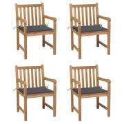 vidaXL Trädgårdsstolar med antracita dynor 4 st massiv teak