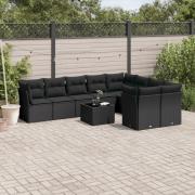 vidaXL Loungegrupp 10 delar med svarta dynor konstrotting