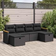 vidaXL Loungegrupp med dynor 6 delar svart konstrotting