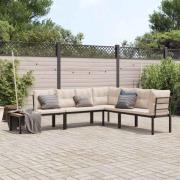 vidaXL Trädgårdsbänkar med dynor 4 delar svart pulverlackerat stål