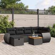 vidaXL Soffgrupp för trädgården med dynor 7 delar svart konstrotting