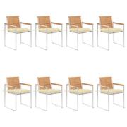 vidaXL Trädgårdsstolar med dynor 8 st massiv teak