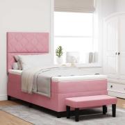 vidaXL Bäddfjäder med huvudgavel Rosa 190 x 90 cm Sammet