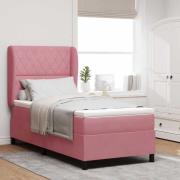 vidaXL Bäddfjäder med madrass med huvudgavel Rosa 190 x 90 cm Sammet