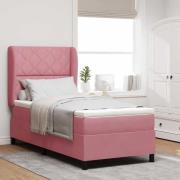 vidaXL Bäddfjäder med madrass med huvudgavel Rosa 190 x 90 cm Sammet
