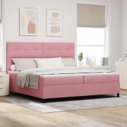 vidaXL LED Box Säng med madrass Rosa 200 x 200 cm Sammet