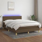vidaXL Ramsäng med madrass & LED mörkbrun 140x190 cm tyg