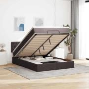 vidaXL Ottoman säng med madrass och LED-lampor mörkbrun 140x190 cm tyg