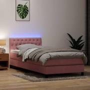 vidaXL Resårsäng med madrass och LED rosa 90x210 cm sammet