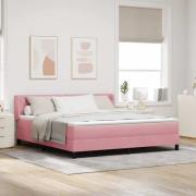 vidaXL Bäddfjäder med huvudgavel Rosa 200 x 180 cm Sammet