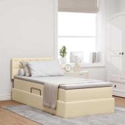 vidaXL Förvaringssäng med LED med madrass med led Kräm 90 x 190 cm tyg