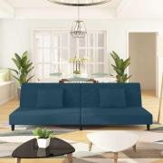 vidaXL Bäddsoffa 2-sits med två kuddar blå sammet