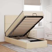 vidaXL Ottomansk säng med madrass och LED-lampor gräddvit 90x200 cm