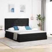 vidaXL Förvaringssäng med LED med madrass Svart 160 x 200 cm Sammet
