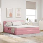 vidaXL Förvaringssäng med LED med madrass Rosa 180 x 200 cm Sammet