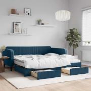 vidaXL Dagbädd utdragbar med lådor blå 100x200 cm sammet