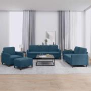 vidaXL Soffgrupp 4 delar blå sammet