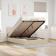 vidaXL Ottoman säng med madrass och LED-lampor gräddvit 140x190 cm tyg