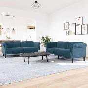 vidaXL Soffgrupp 2 delar blå sammet