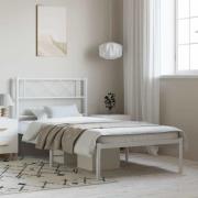 vidaXL Sängram med huvudgavel metall vit 100x200 cm