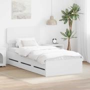 vidaXL Sängram med låda med huvudgavel Vit 90 x 190 cm Konstruerat trä