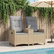 vidaXL Reclining Bench with Table Beige och Ljusgrå 126 x 65 x 112 cm