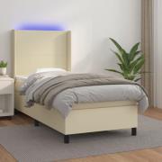 vidaXL Ramsäng med madrass & LED gräddvit 100x200 cm konstläder