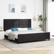vidaXL Bäddfjäder med huvudgavel Svart 200 x 200 cm Sammet