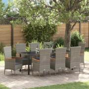 vidaXL Trädgårdsmöbelset med kudde 9 pcs Grå Pulverlackerat stål