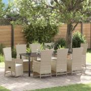 vidaXL Trädgårdsmöbelset med kudde 9 pcs Beige konstrotting