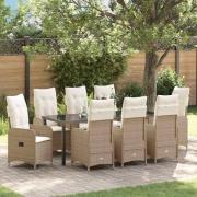 vidaXL Trädgårdsmöbelset med kudde 9 pcs Beige konstrotting