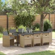 vidaXL Trädgårdsmöbelset 9 pcs Beige konstrotting