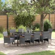 vidaXL Trädgårdsmöbelset med kudde 9 pcs Grå konstrotting